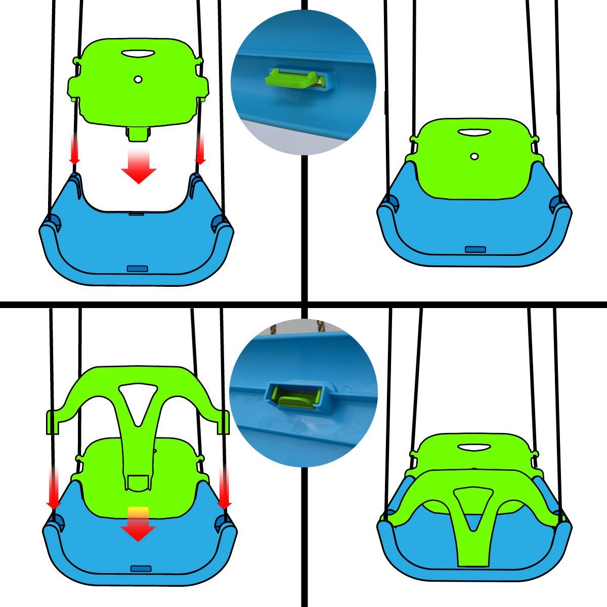 LittleTom Babyschaukel 3-in-1 Kinderschaukel für Baby und Kleinkind, 40x43x33cm grün-blau