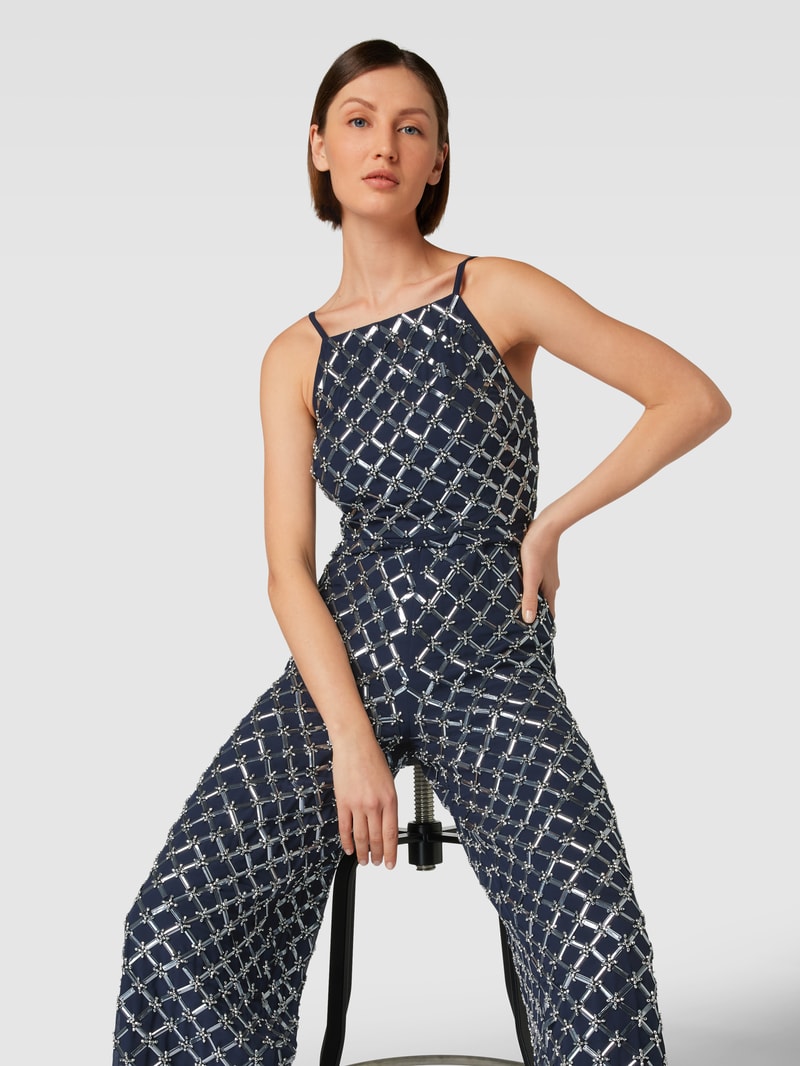Jumpsuit mit Strasssteinbesatz in marineblau