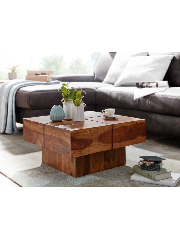 KADIMA DESIGN Couchtisch Sheesham Massivholz Quadrat, modernes Rillenmuster günstig kaufen onesize