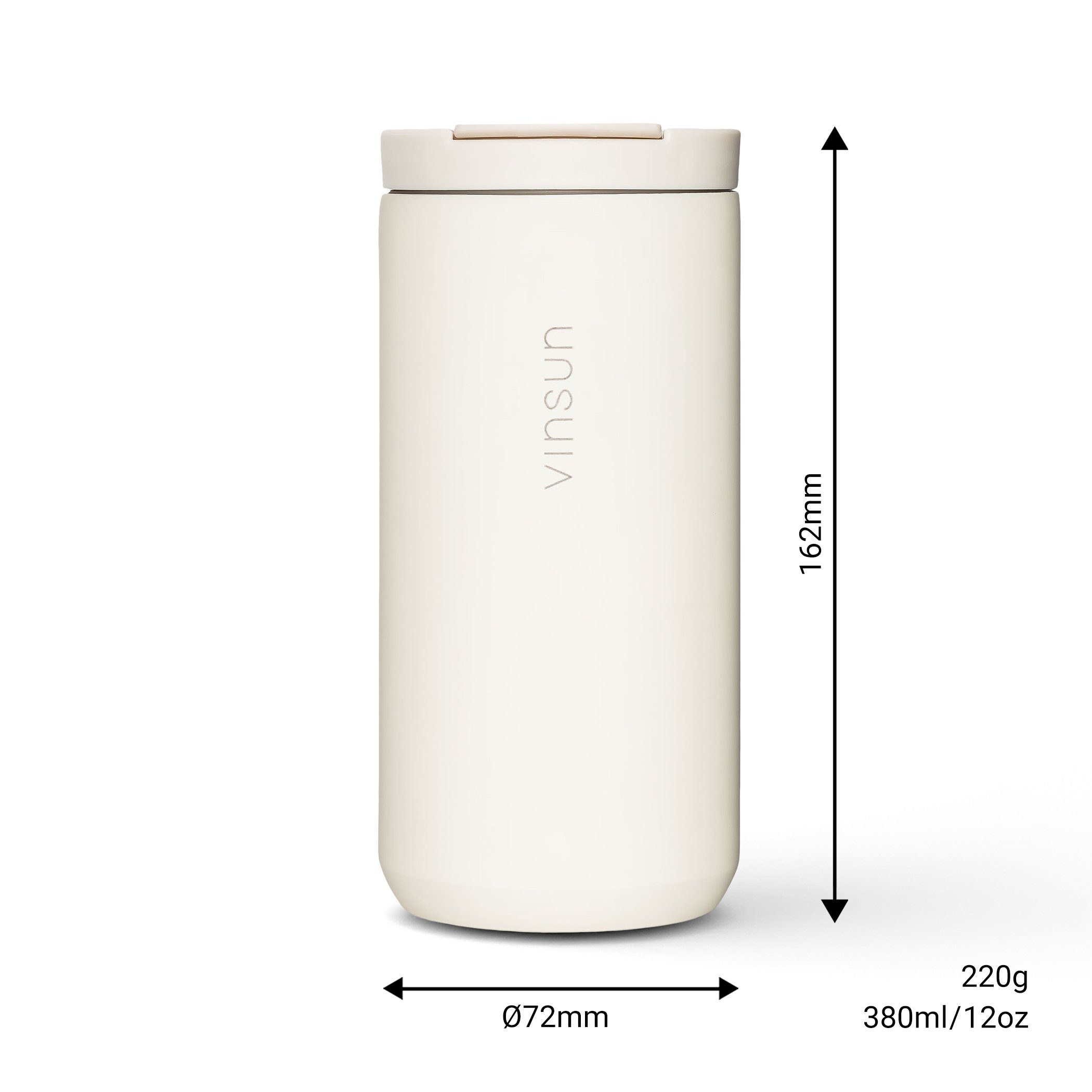 Vinsun Thermobecher Isolierbecher 380ml mit Trinköffnung - Kaffeebecher für unterwegs, Edelstahl, auslaufsicher, bruchfest, für heiße und kalte Getränke
