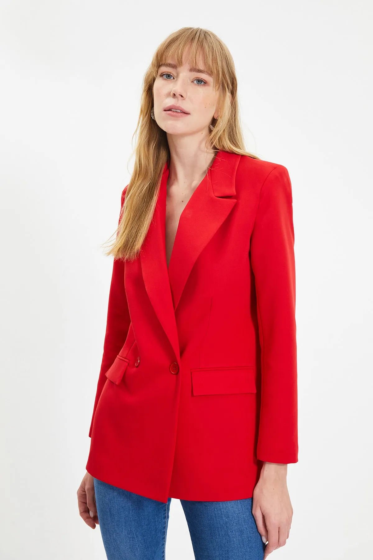 Trendyol Collection  Roter, normal gefütterter, zweireihiger, gewebter Blazer mit Verschluss TWOSS20CE0059