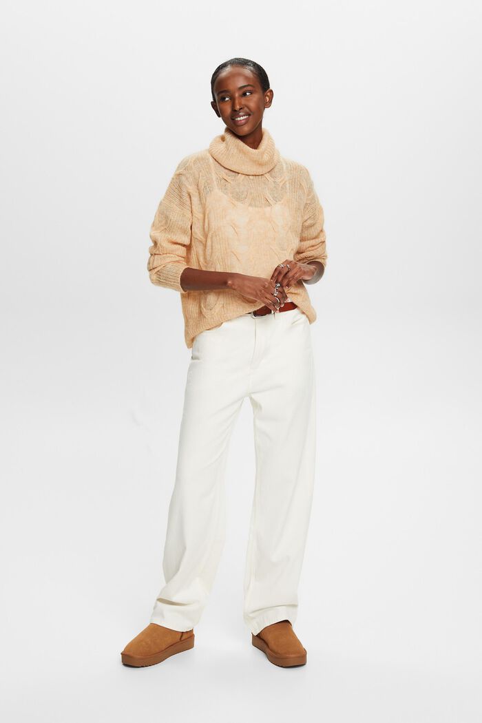 Zopfstrick-Rollkragenpullover aus Mohair-Mix