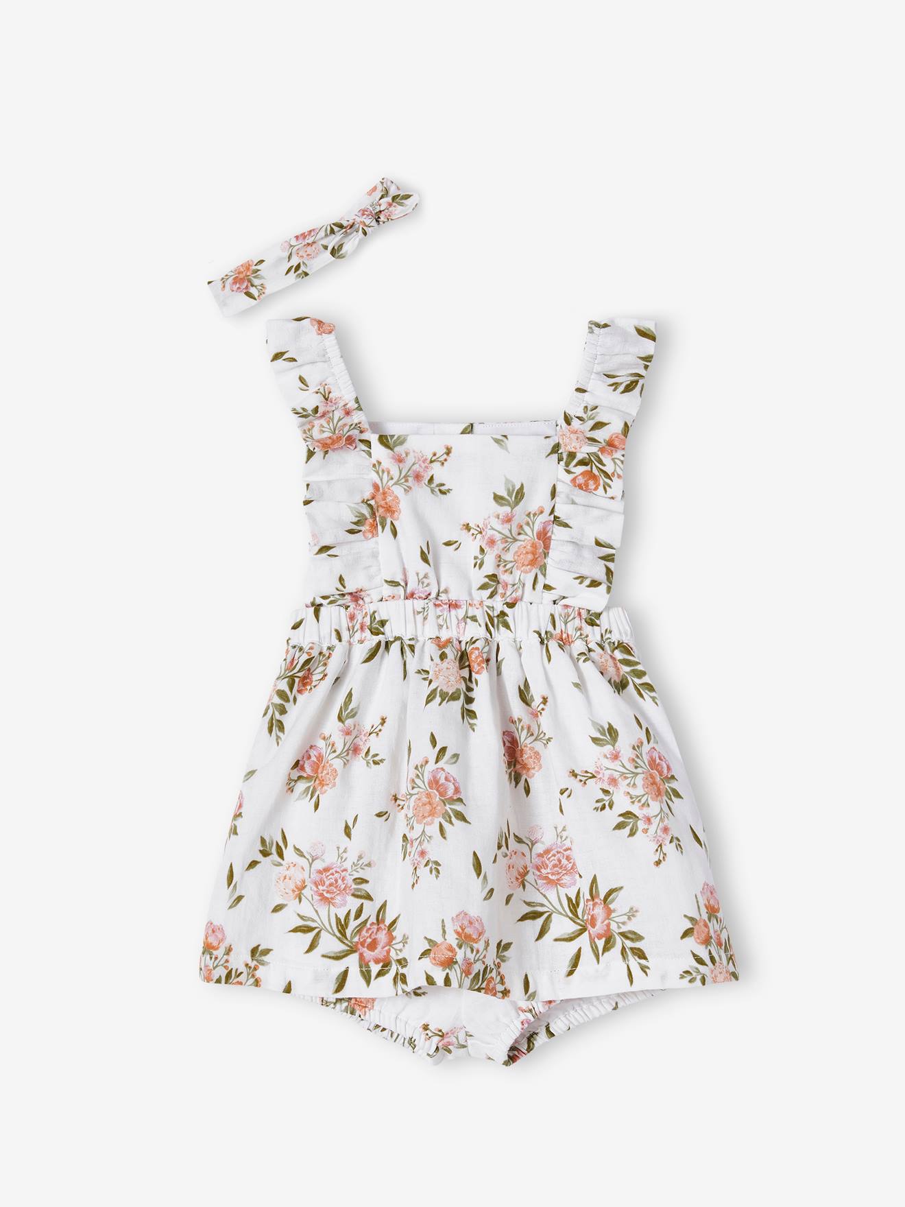 Vertbaudet Baby-Set: Kleid, Spielhose & Haarband - weiß