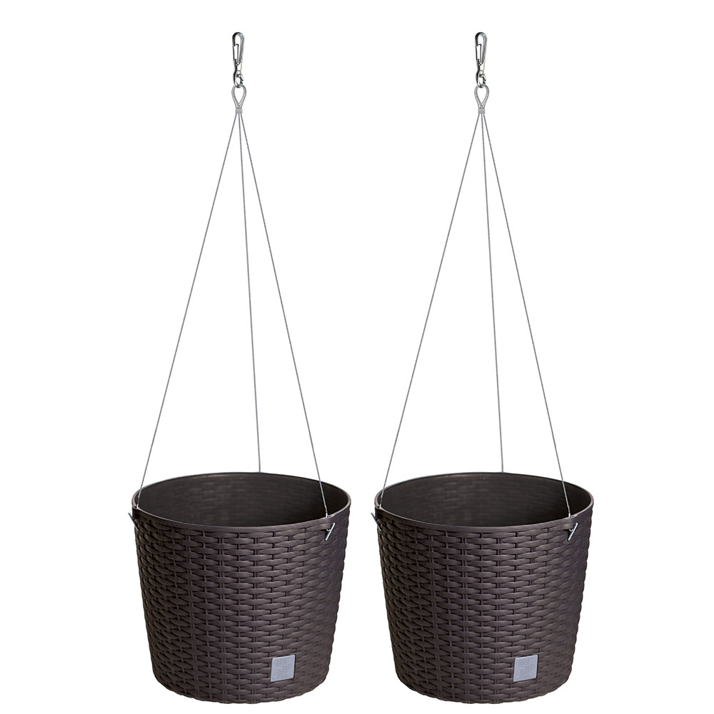 Powertec Garden 2 in 1 Hängetopf in Rattanoptik, Braun - 2er Set