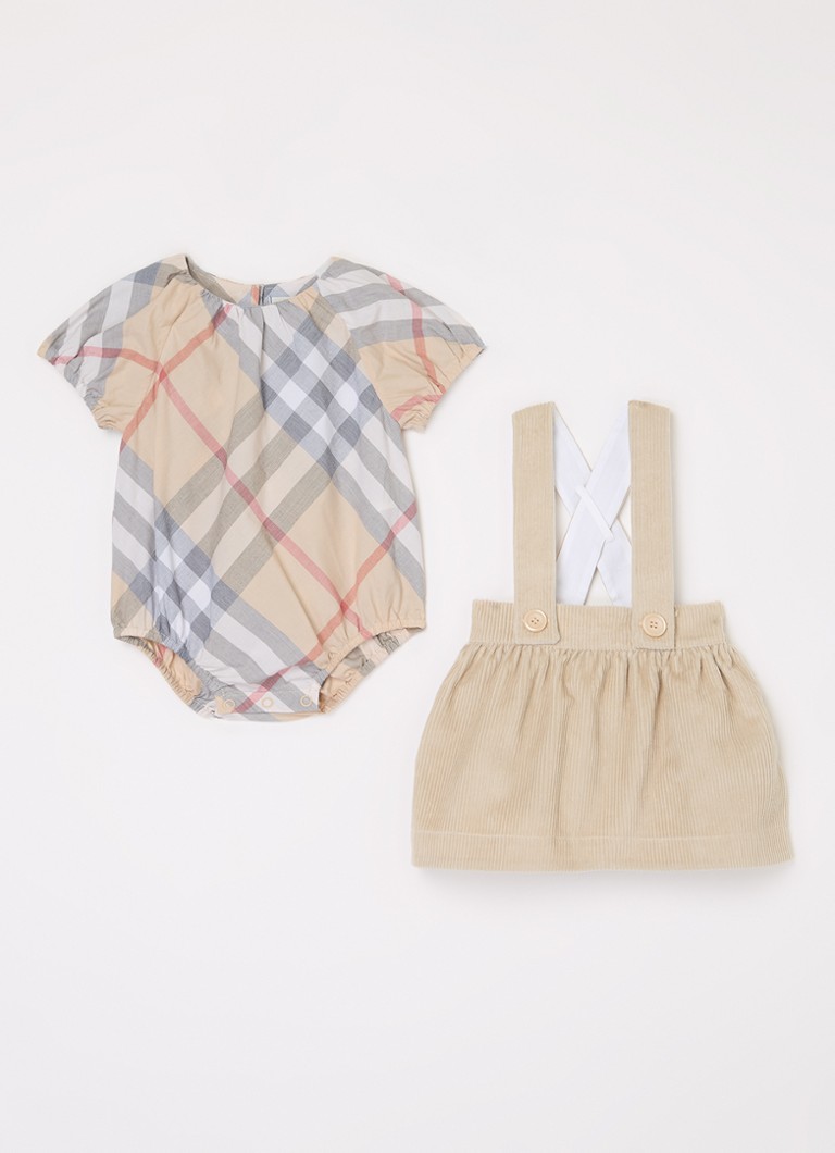Burberry Sofia-sett med kjole med romper og bøttehatt, 3-delt