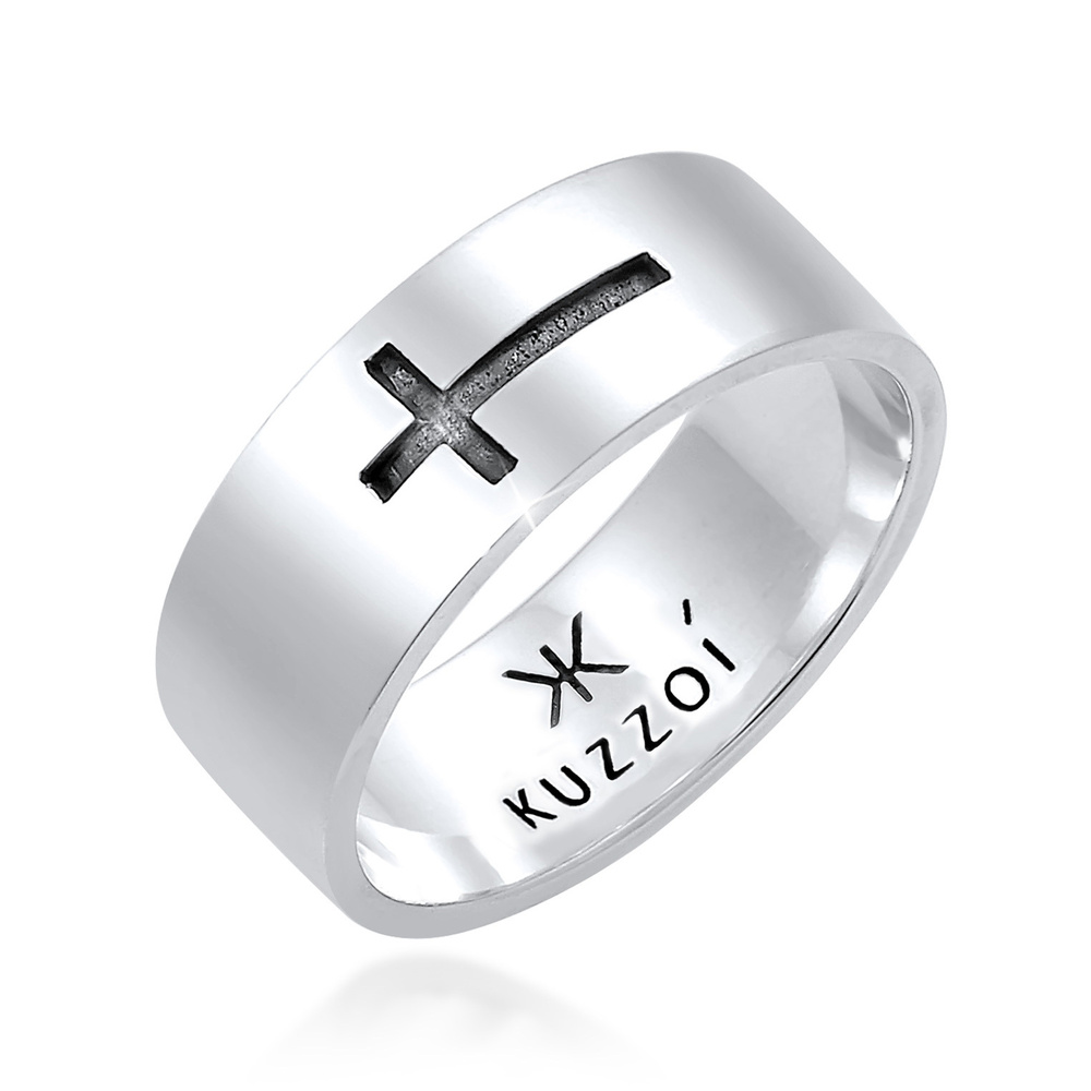 KUZZOI KUZZOI Bague Tendance à l'oxydation croisée des hommes en argent sterling 925 Bague