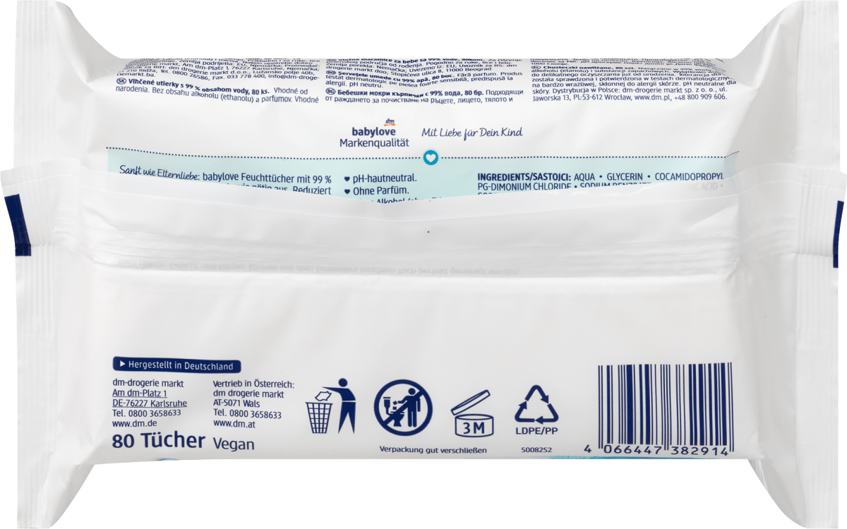 Feuchttücher mit 99 % Wasser, 80 St