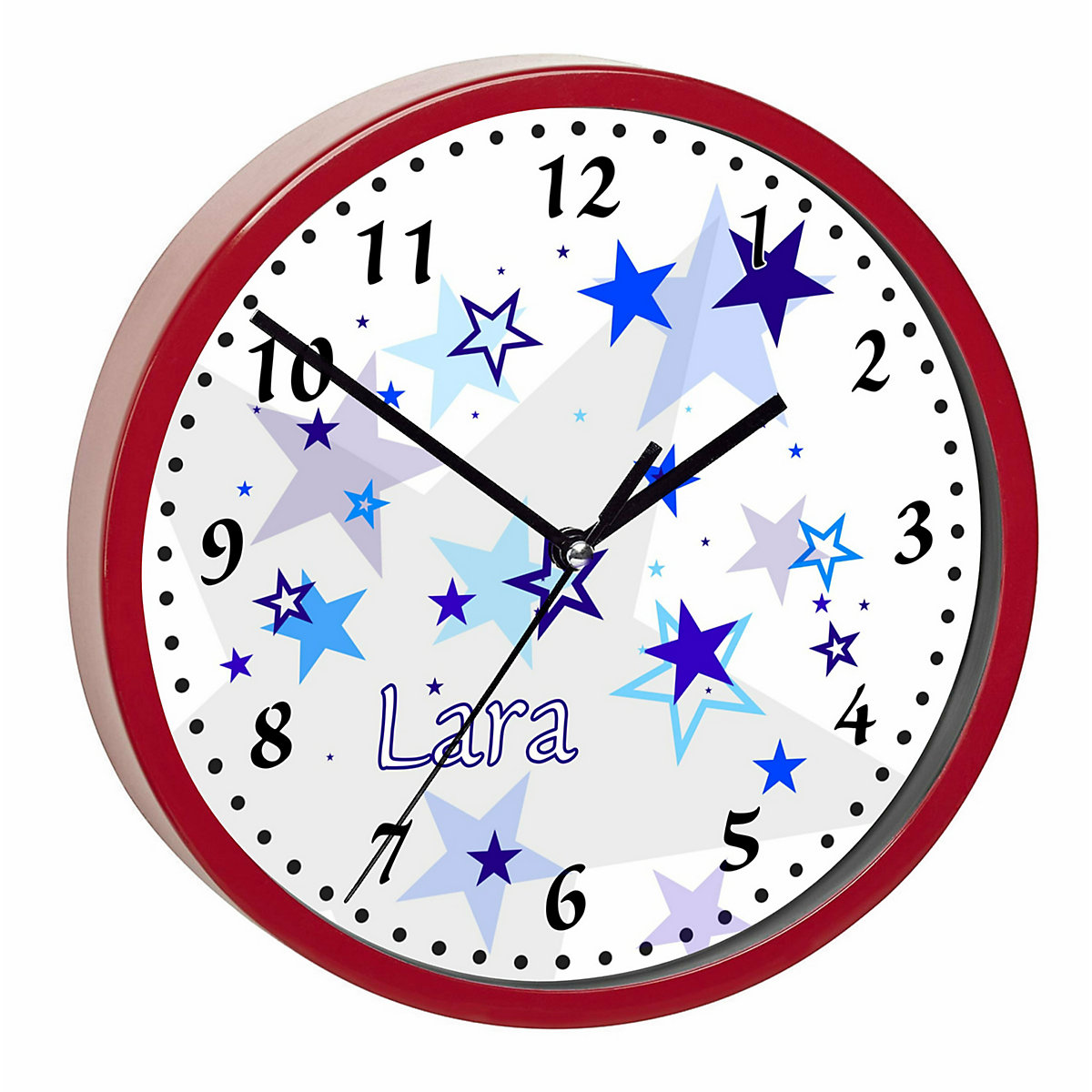 Kinder Wanduhr personalisiert mit Name Sternenhimmel Blau