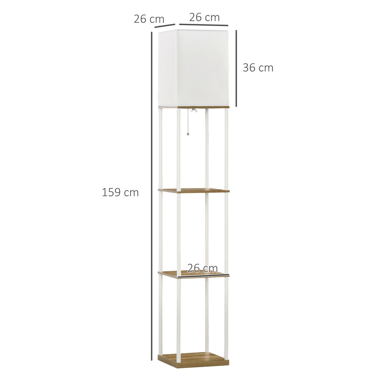 HOMCOM HOMCOM Stehlampe, Stehleuchte mit 3 Fächern, E27 Sockel, Weiß, exkl. Glühbirne