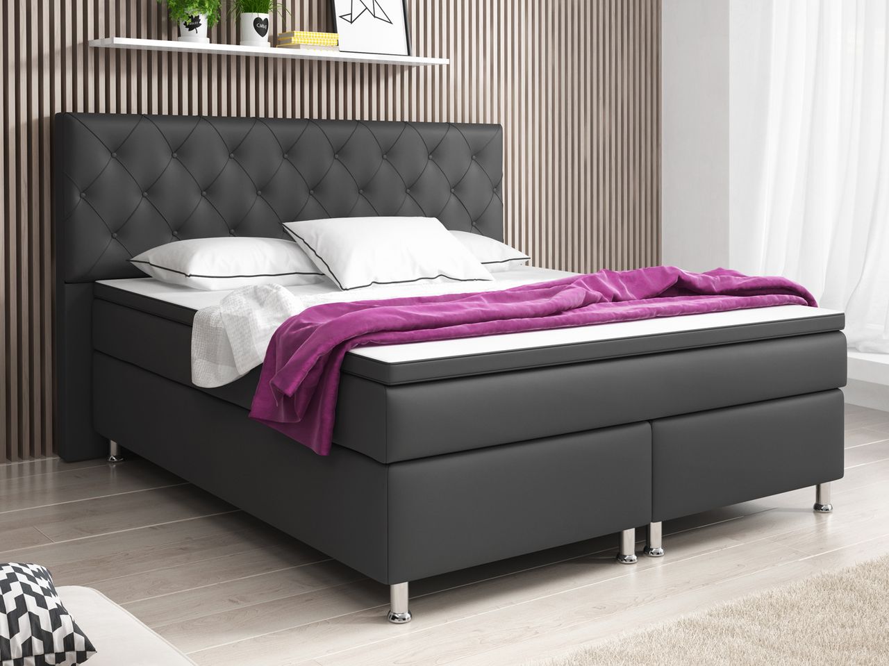 IHG Boxspringbett Turin 180x200 cm Kunstleder Anthrazit