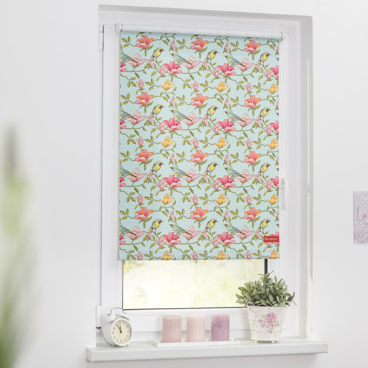 Lichtblick Rollo Klemmfix, ohne Bohren, blickdicht, Birds - Grün Pink, 100 x 150 cm (B x L)