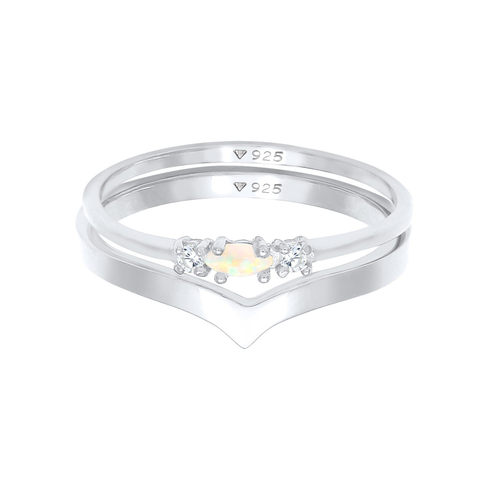 Elli Elli Bague Femmes Ensemble Marquise Forme de V Basique avec Opale Synthétique et  Bague