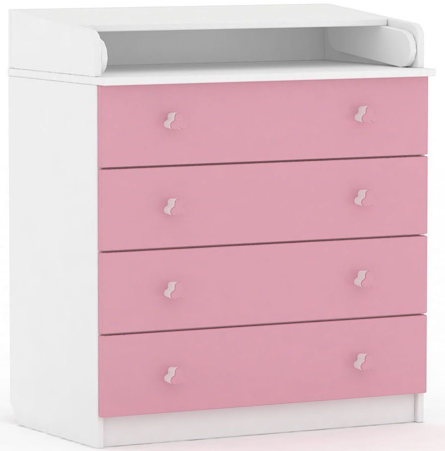 Polini kids Wickelkommode Simple 1580, weiß/rosa, mit aufklappbarem Wickelaufsatz