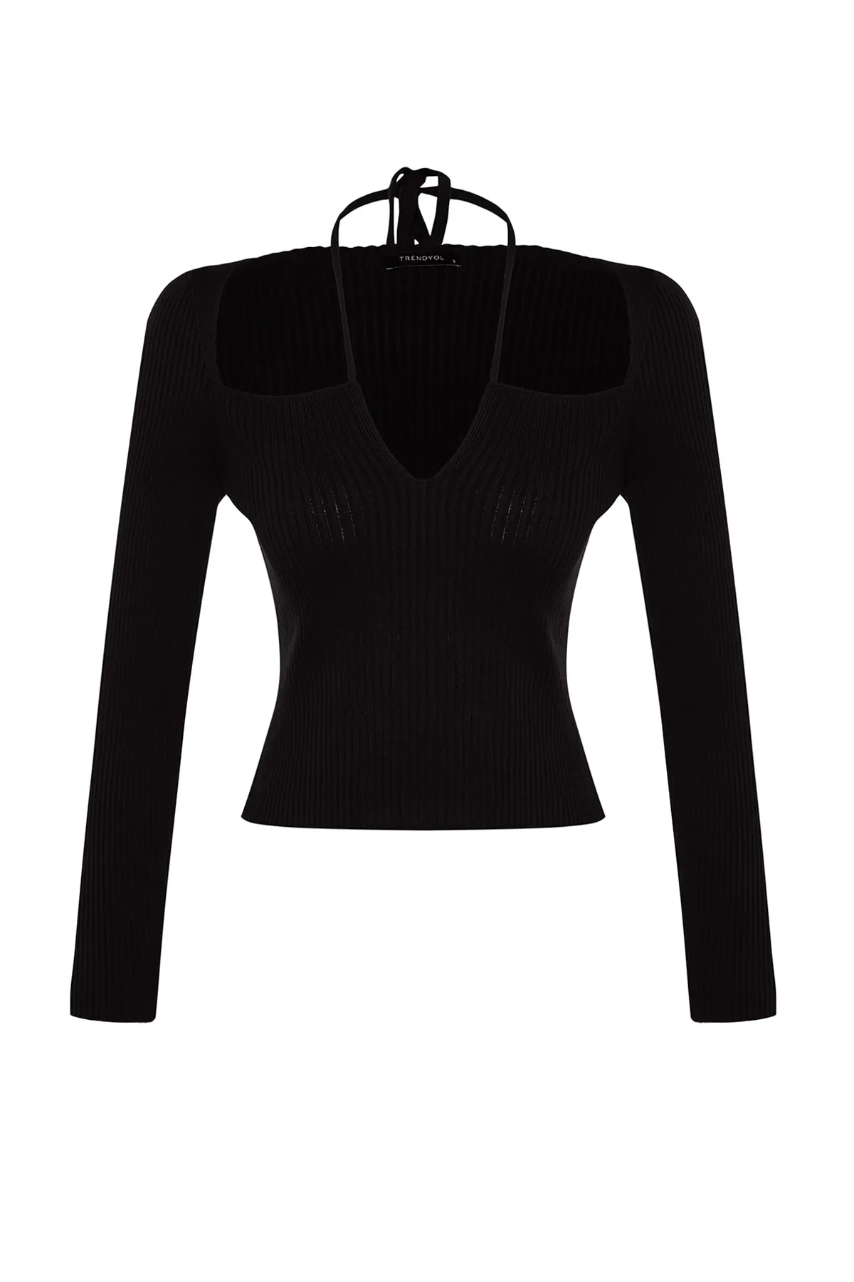 Trendyol Collection  Schwarzer Strickpullover mit Fenster/Cut-Outs TWOAW24KZ01027