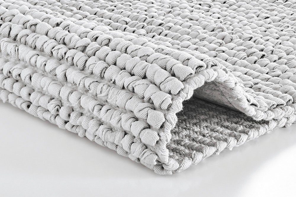 Badematte Brava Kleine Wolke, Höhe 15 mm, beidseitig nutzbar, fußbodenheizungsgeeignet, Baumwolle, quadratisch, Badteppich, Uni Farben, dicke Schlaufen, handgewebt