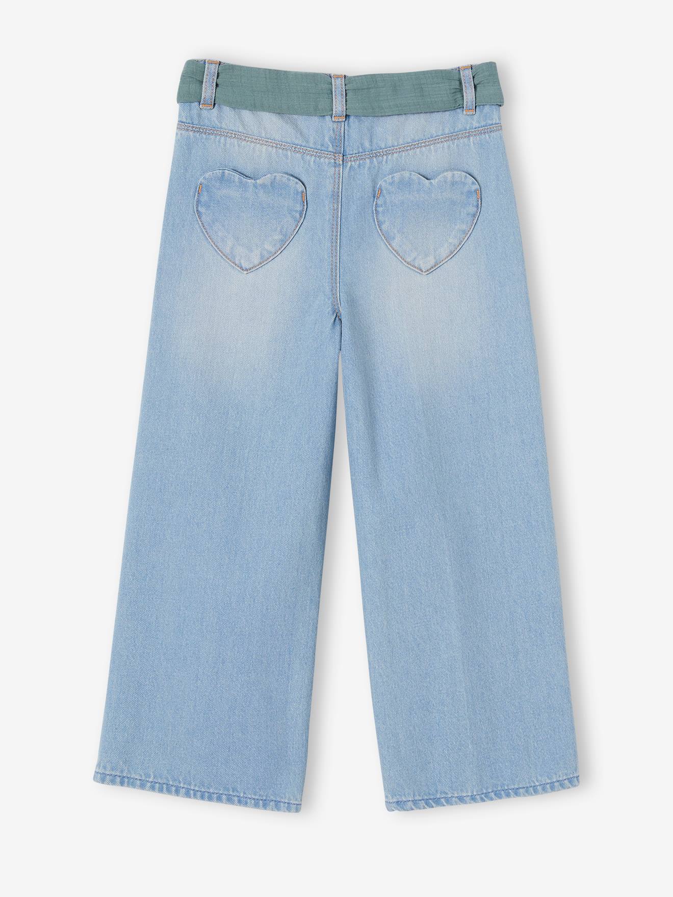 Jean large et sa ceinture en gaze de coton fille longueur chevilles double stone