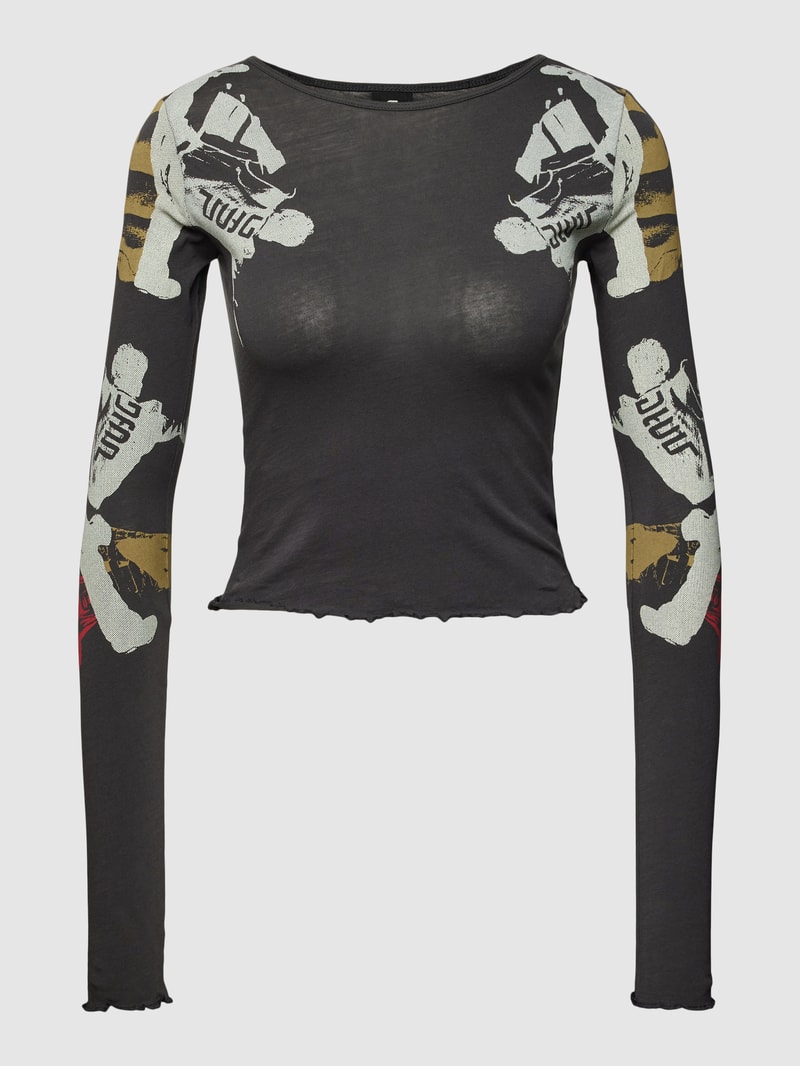 Cropped Longsleeve mit Wellensaum Modell 'Lookbook' in anthrazit