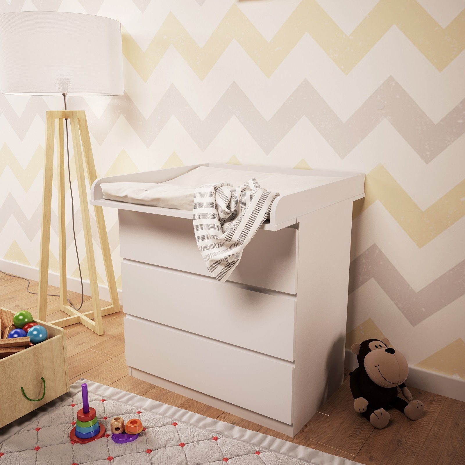 Polini kids Wickelaufsatz Polini Kids Wickelaufsatz für Kommode MALM IKEA in weiß
