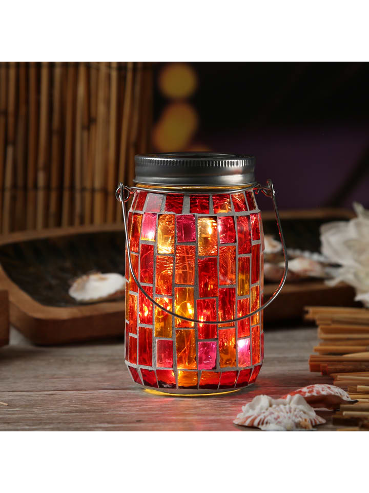 MARELIDA LED Solar Glas Windlicht Mosaik H: 13,5cm in rot günstig kaufen onesize