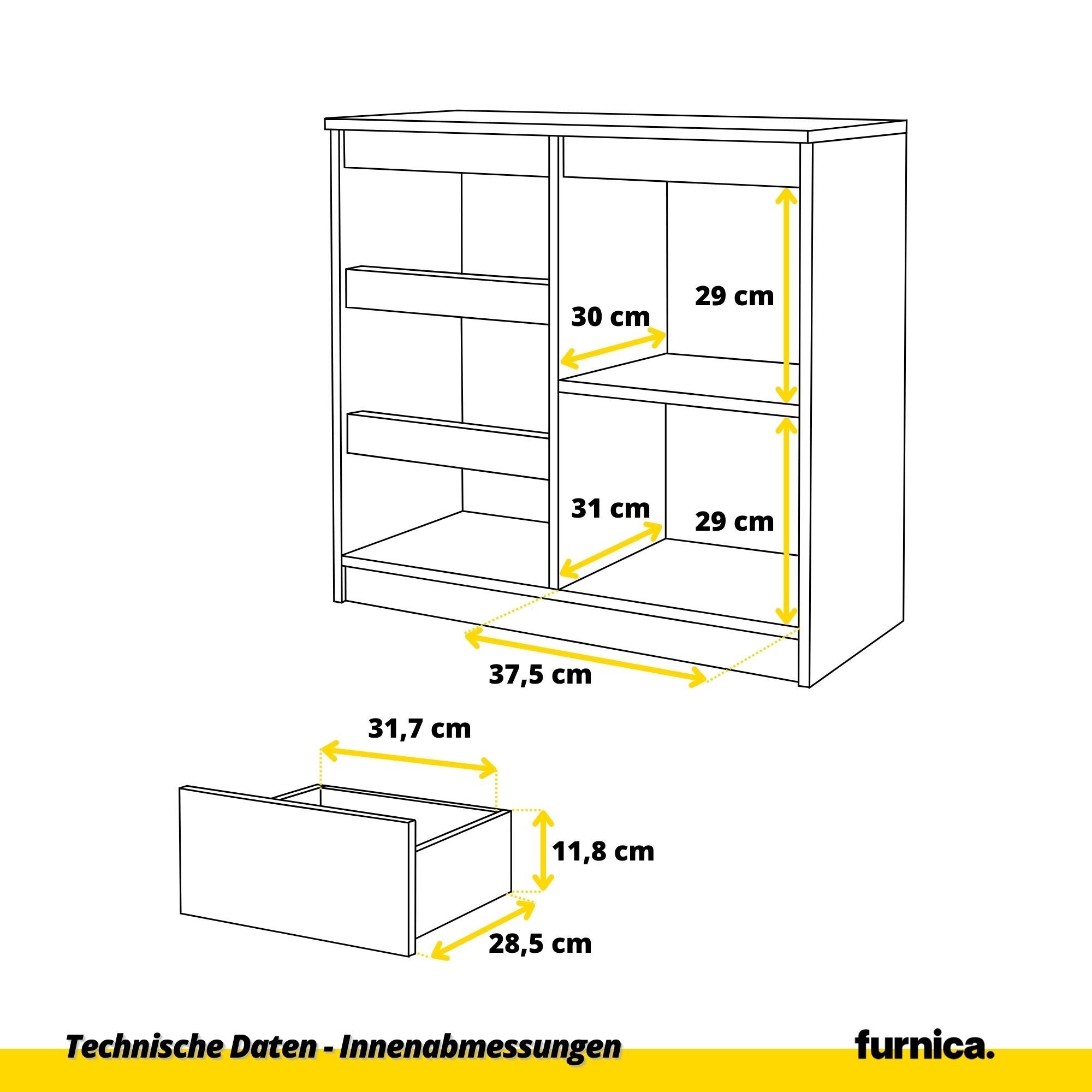 Furnica Kommode MIKEL, 3 Schubladen und 1 Tür - Weiß Matt H75cm B80cm T35cm (1 St)