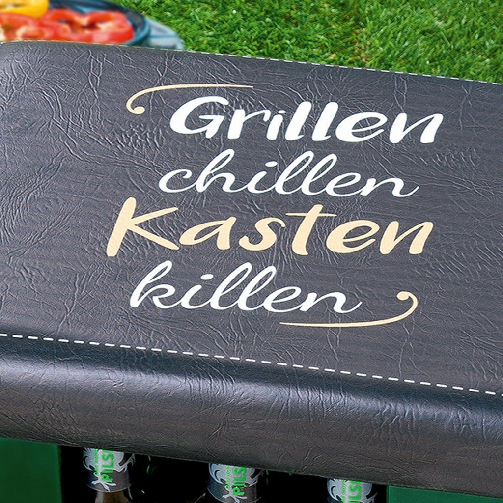 GILDE Sitzauflage Sitzpolster Bierkasten “Grillen Chillen…” Kunststoff schwarz metallic, (1 St), LBH 44/34/5cm