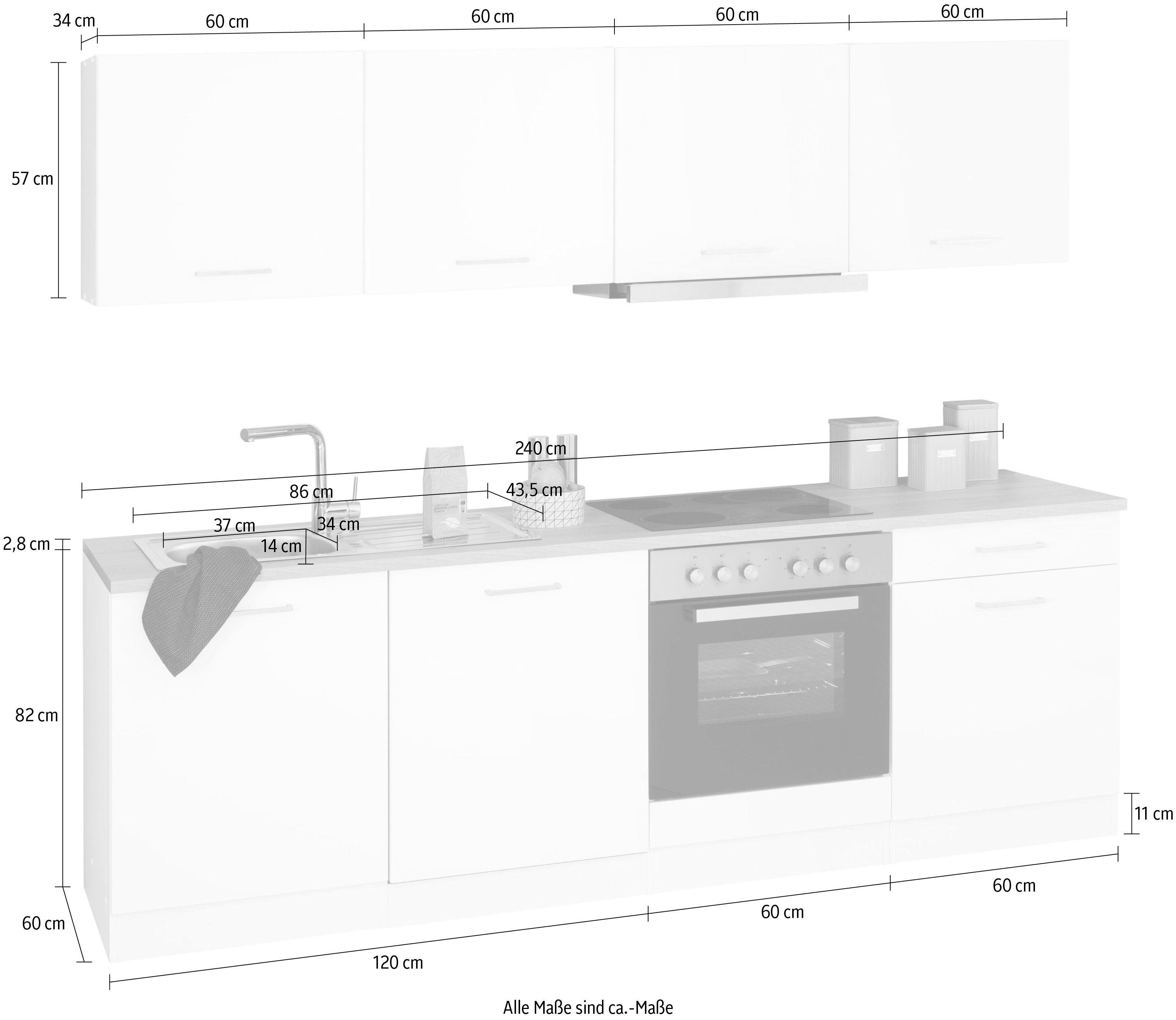 HELD MÖBEL Küchenzeile Visby, mit E-Geräten, Breite 240 cm