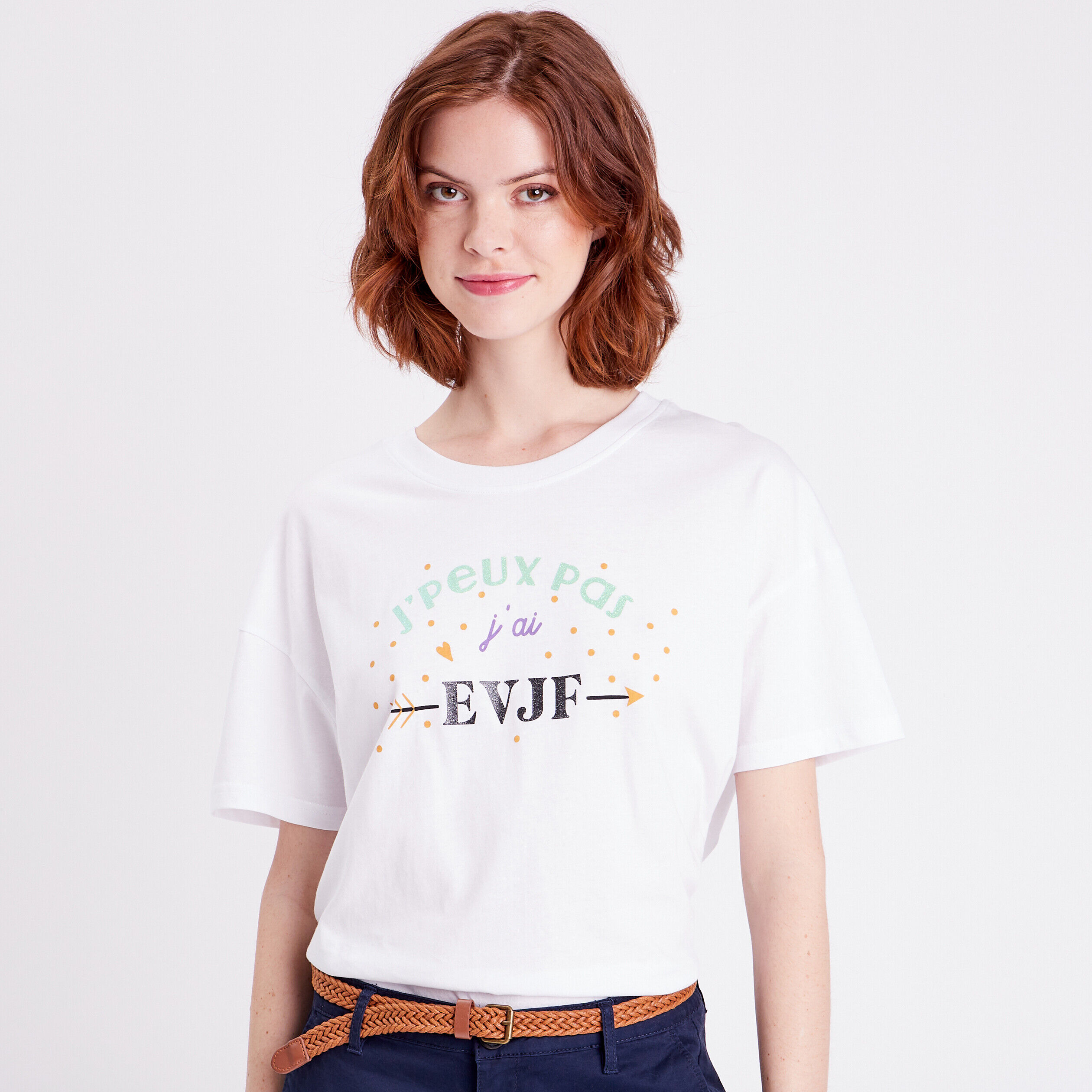 T-shirt oversize col rond blanc femme | Cache Cache