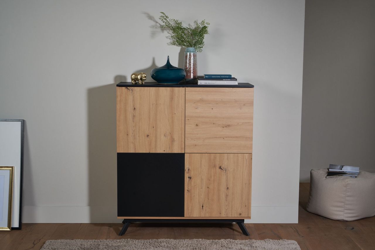 Skyport WOHNLING Highboard 110x125x40 cm MDF Sideboard Eiche Dekor Kommode Anrichte