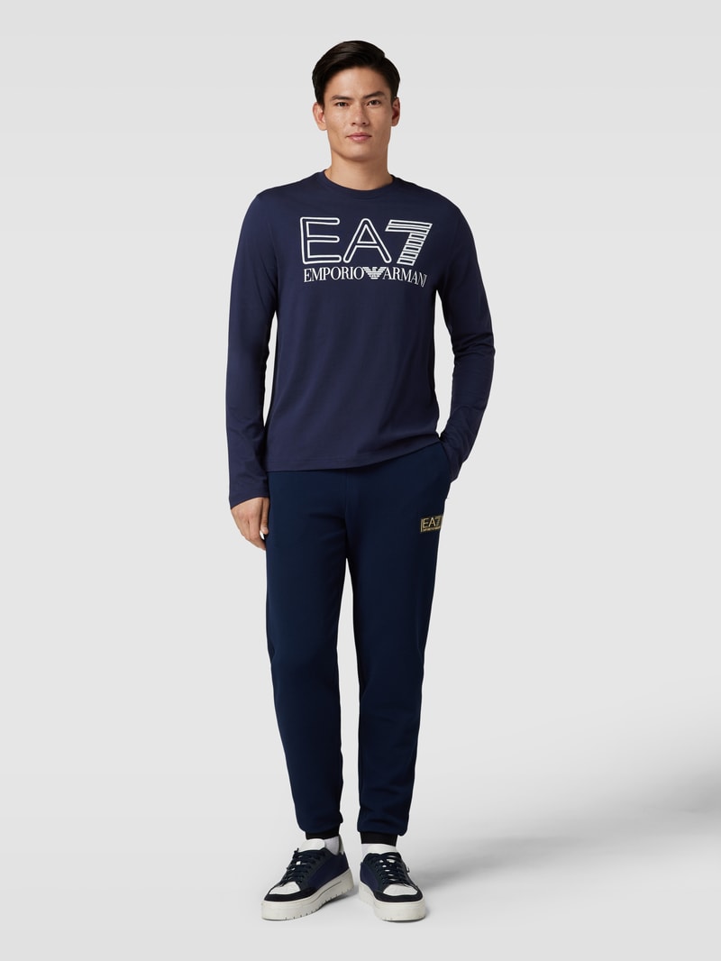 Longsleeve mit Label- und Logo-Print in marineblau