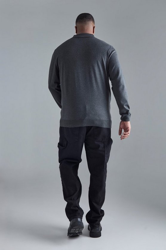 Plus strukturiertes Poloshirt in Charcoal