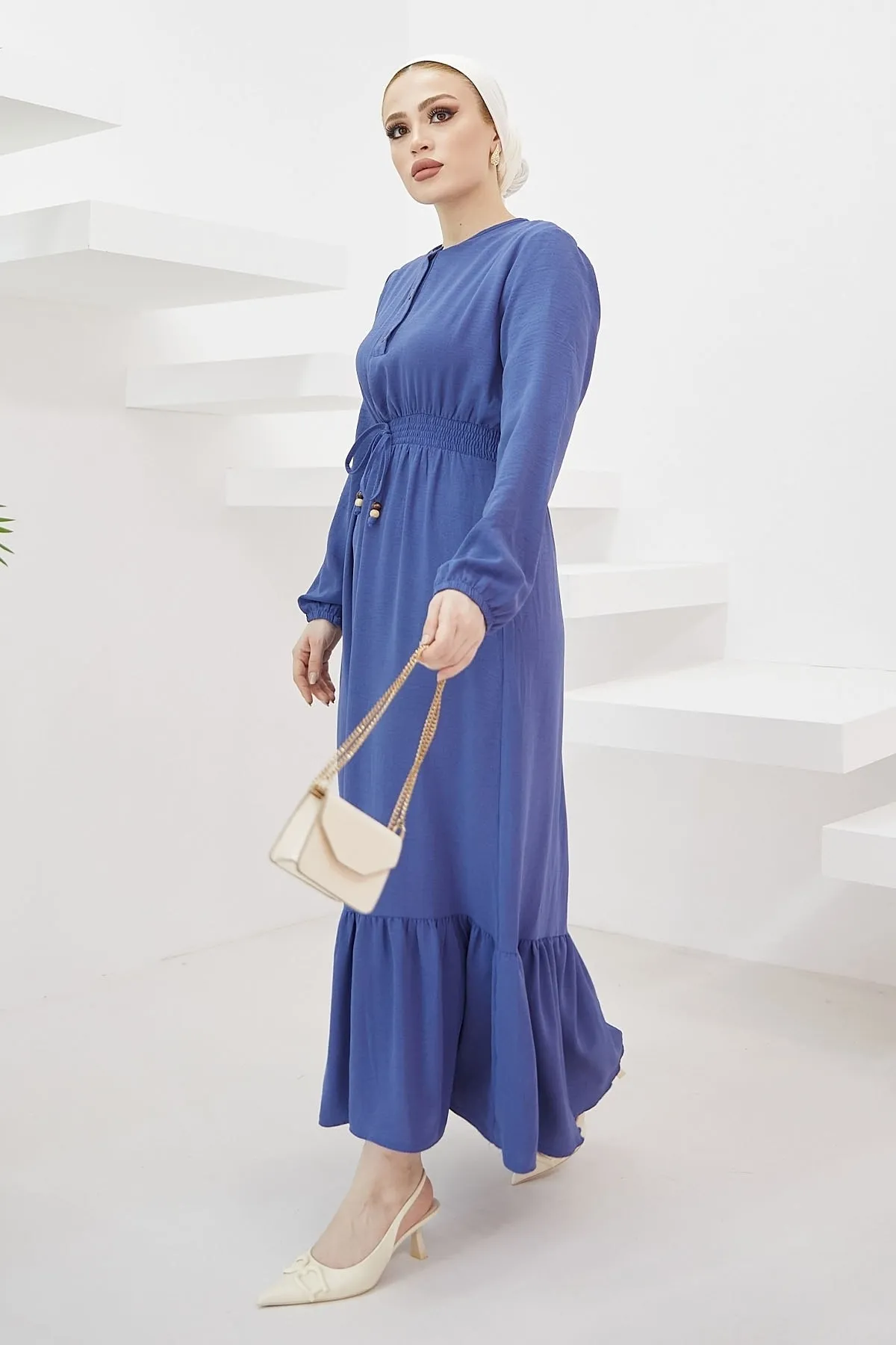 InStyle  Tena Ayrobin-Kleid mit elastischer Taille – Indigo