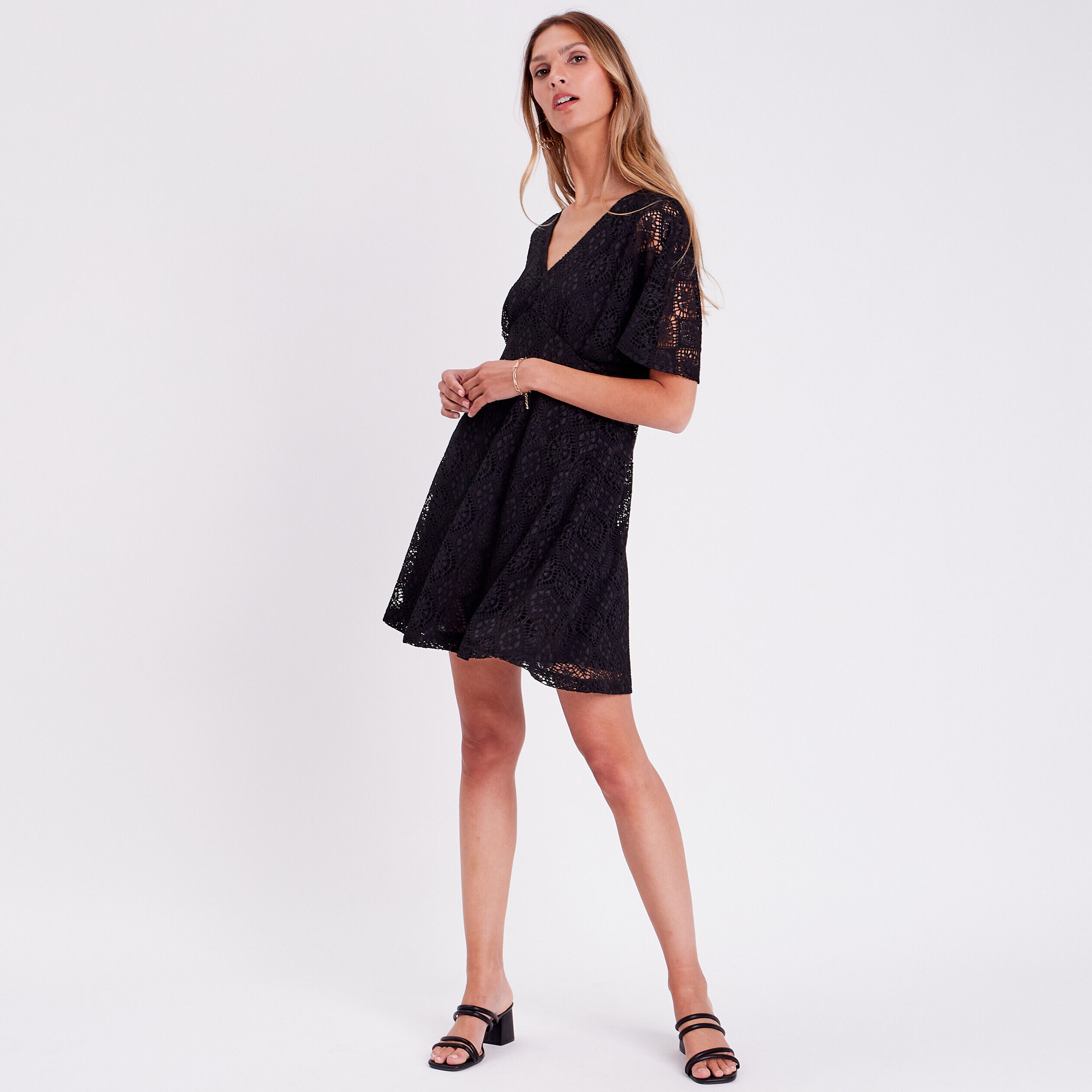 Robe maille manches courtes noir femme | Cache Cache