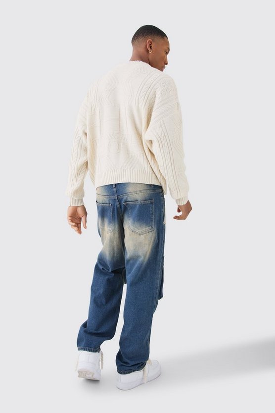 Lockere Jeans mit X-Ray Print und Acid-Waschung