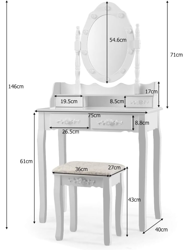 COSTWAY Schminktische in Weiß günstig kaufen 40 cm
