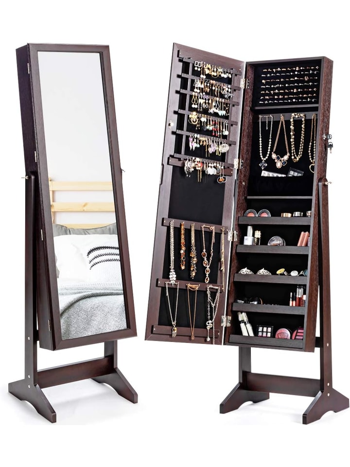 COSTWAY Standspiegel mit Schmuckschrank in Braun günstig kaufen 41 cm