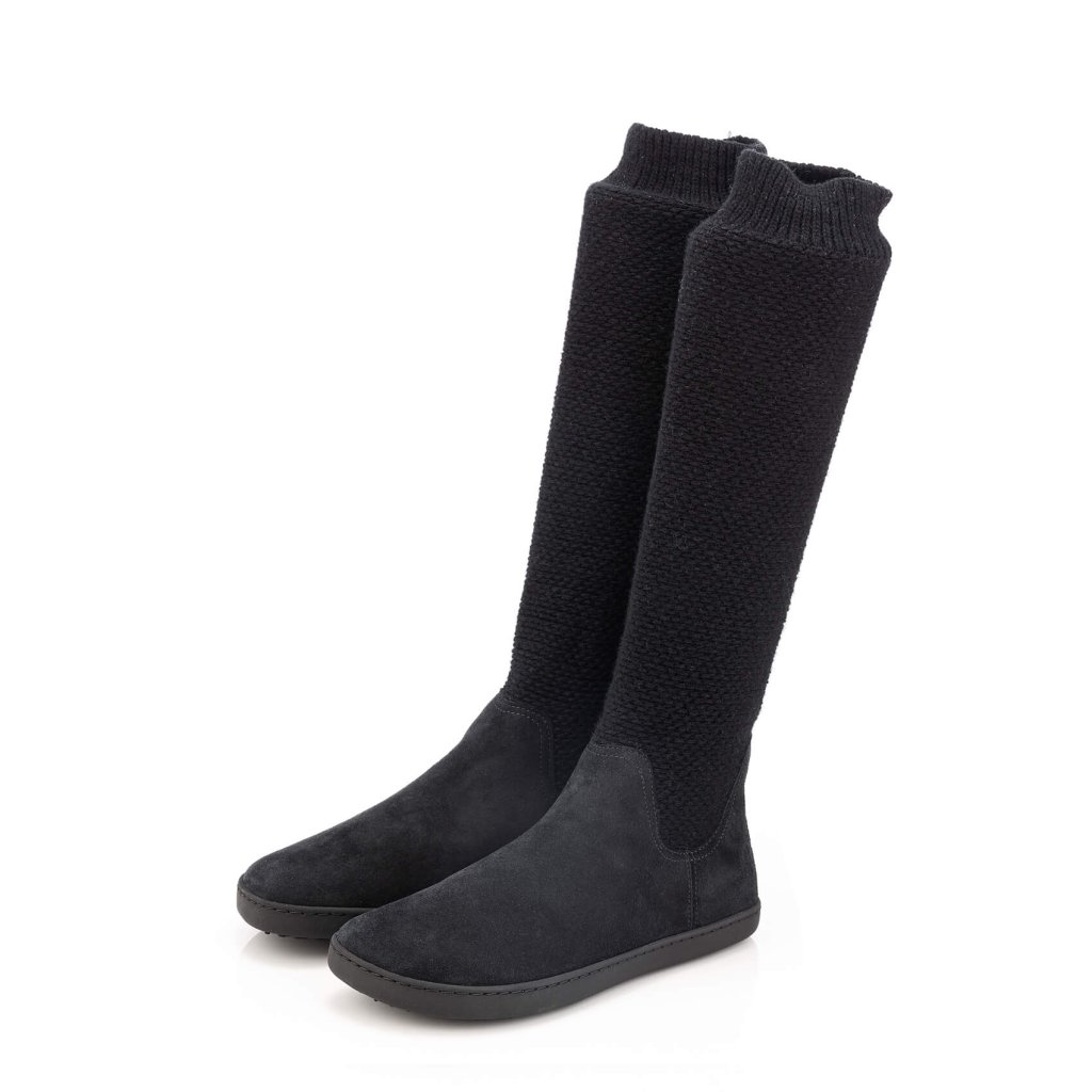 Shapen Knitty Black Leather Barfußstiefel