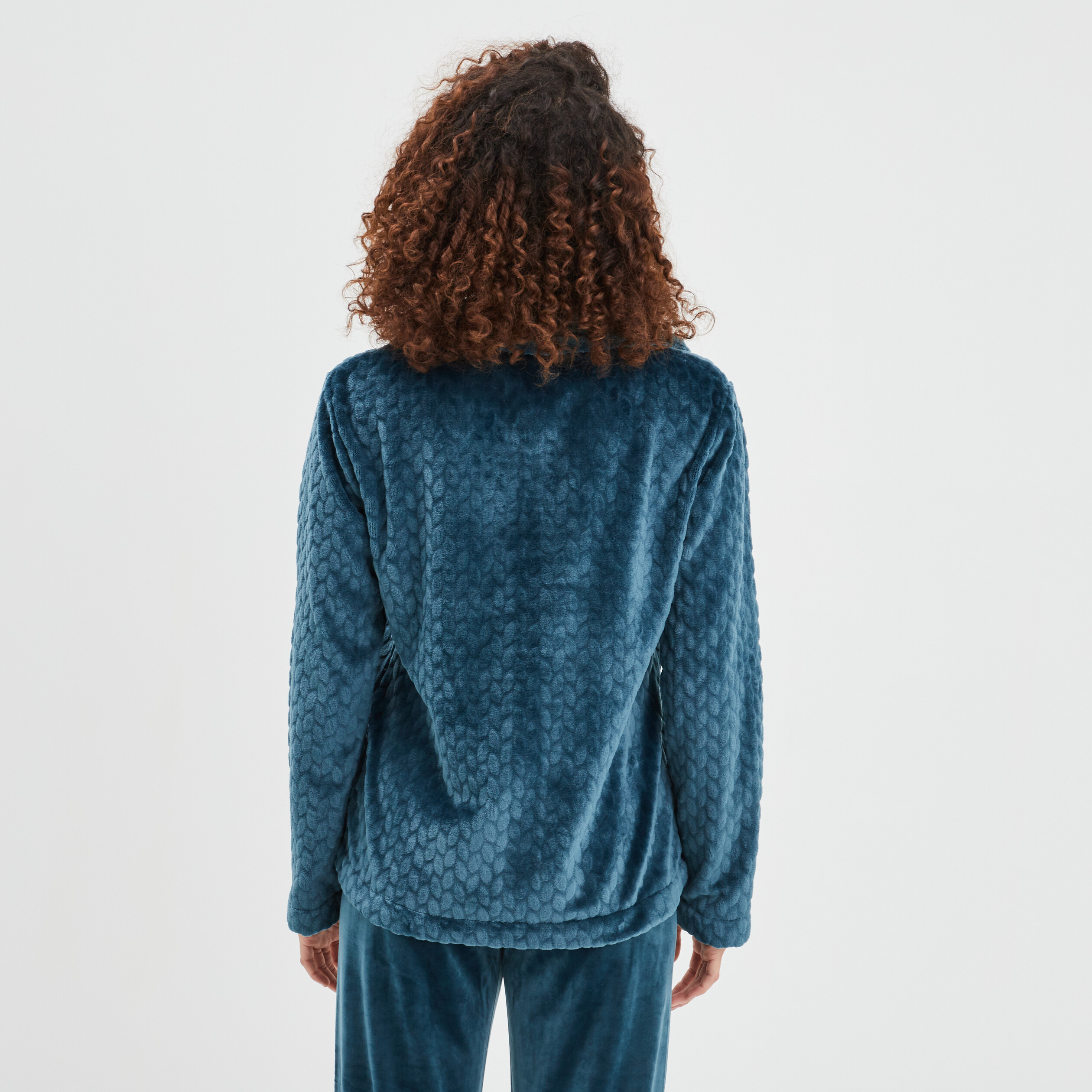 Veste pyjama pilou zippée col montant bleu canard femme | La Halle