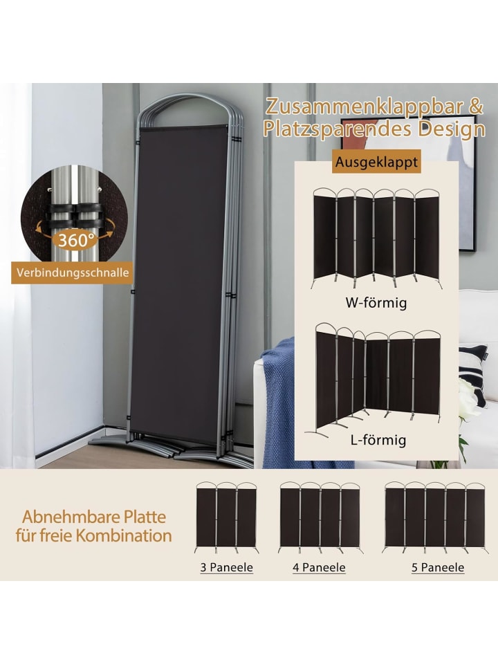 COSTWAY Raumteiler 6 tlg. 188cm in Braun günstig kaufen onesize