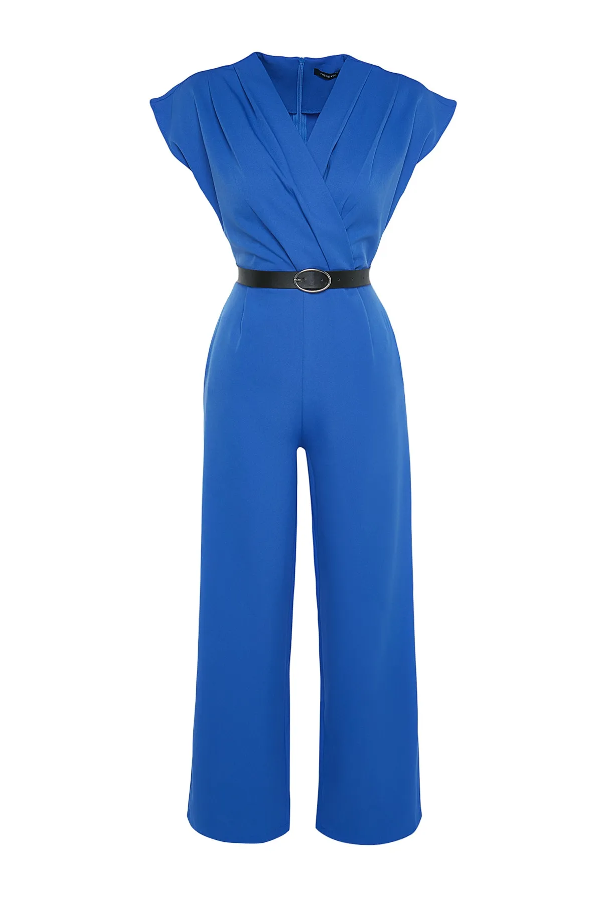Trendyol Collection  Indigofarbener, zweireihiger Maxi-Weboverall mit Kragen und Gürtel TWOSS21TU0004