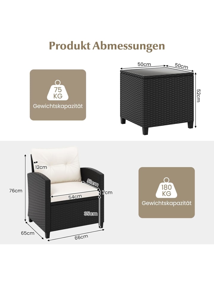 COSTWAY 3 tlg. Rattan Gartenmöbel Set in Beige günstig kaufen onesize