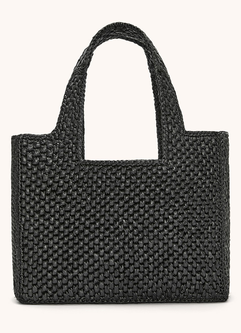 Mała torba typu tote LOEWE Font z rafii, z odpinanym paskiem na ramię.