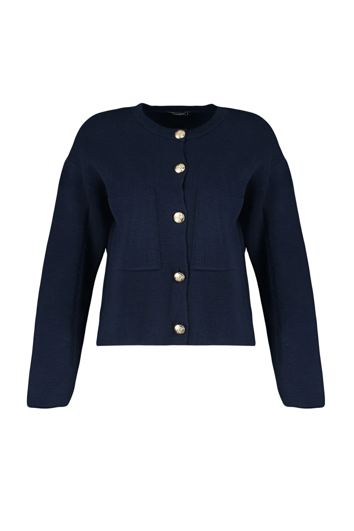 Trendyol Collection  Marineblauer, weich strukturierter Strick-Cardigan mit Accessoires TWOAW24HI00023