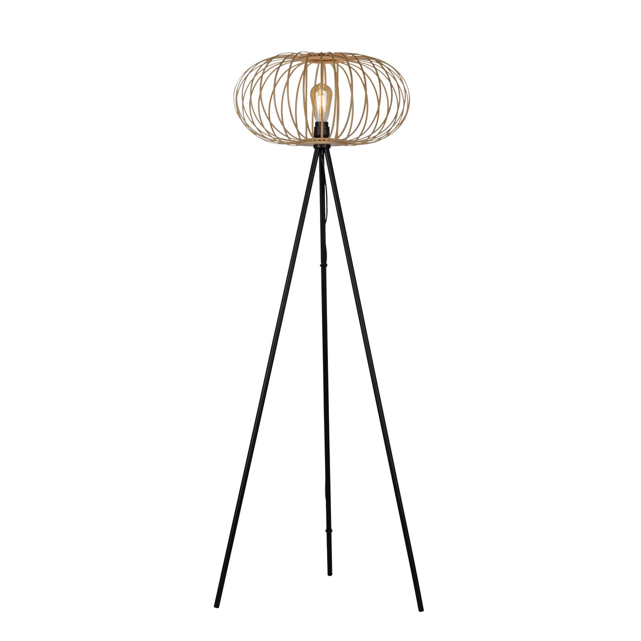JUST LIGHT LeuchtenDirekt Stehleuchte RACOON, 1-flammig, E27, Bambus-Schirm, Ø50cm, Holz-natur, IP20