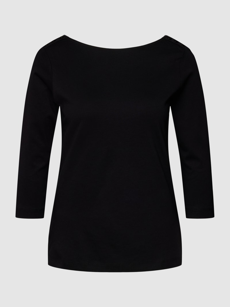 T-Shirt mit 3/4-Arm und dekorativen Knöpfen in schwarz