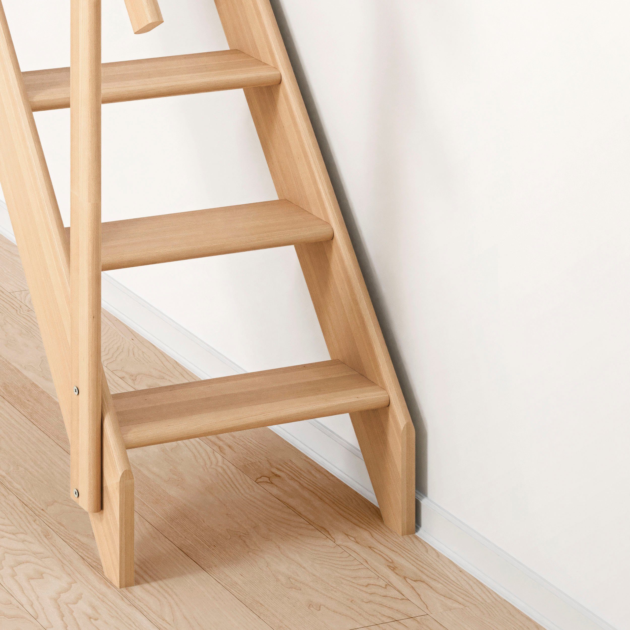 Dolle Raumspartreppe Schwerin, für Geschosshöhen bis 283,5 cm, Stufen offen, Buche/Fichte