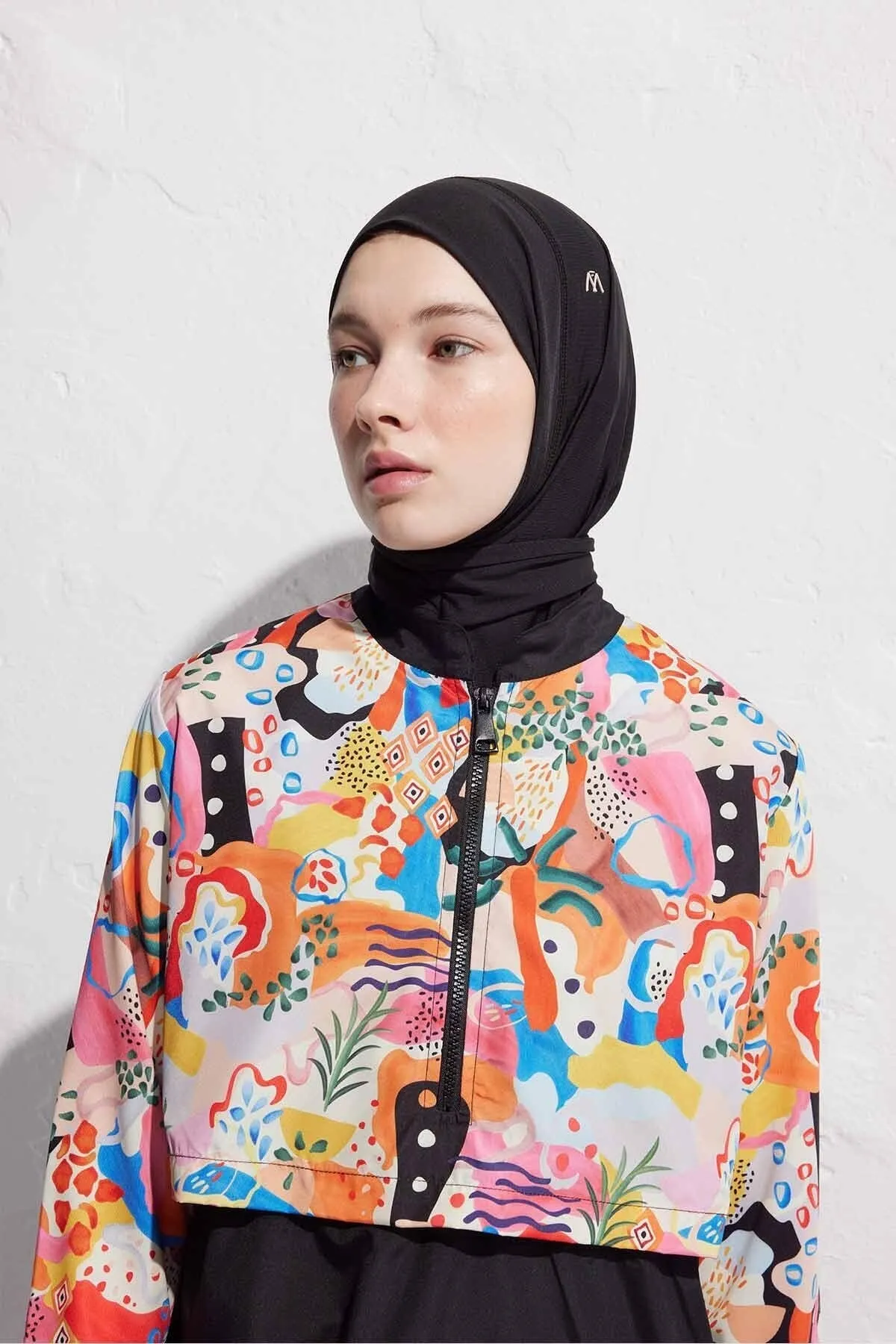 Manuka  3-teiliges Hijab-Badeanzug-Set aus Fallschirmstoff, abstrakt