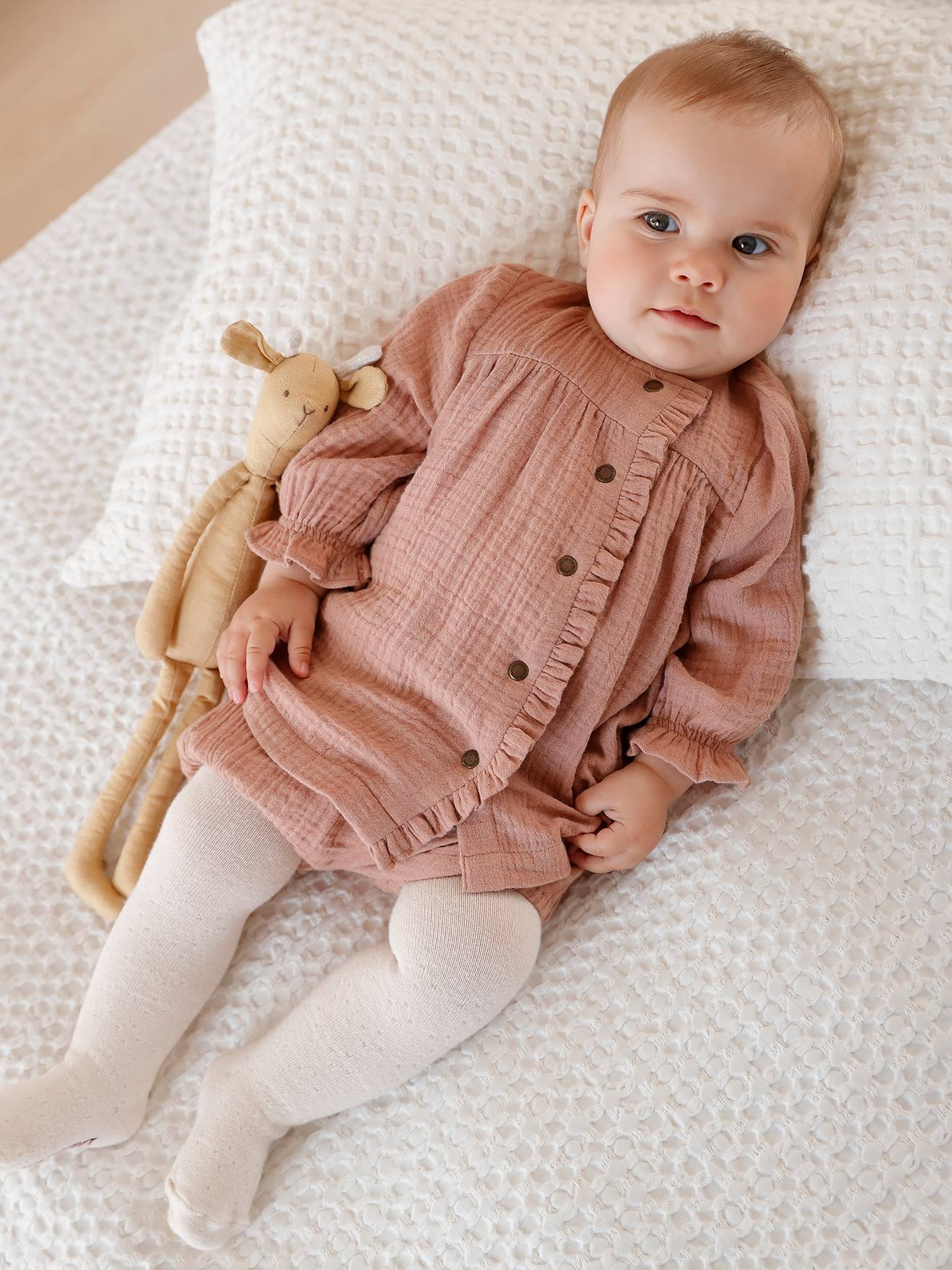 Robe en gaze de coton bébé et sa culotte assortie vieux rose