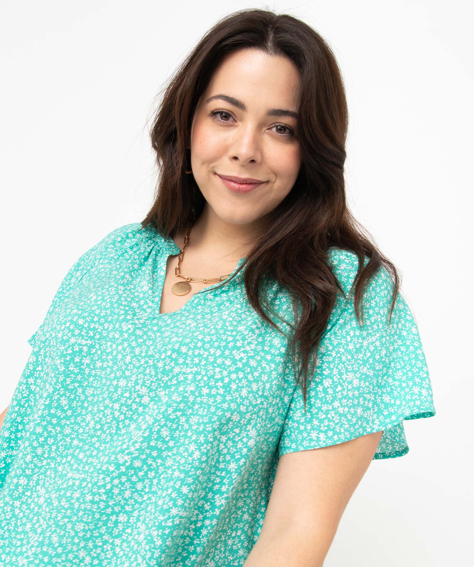 Blouse femme grande taille fleurie à manches courtes et col V multicolore | GEMO