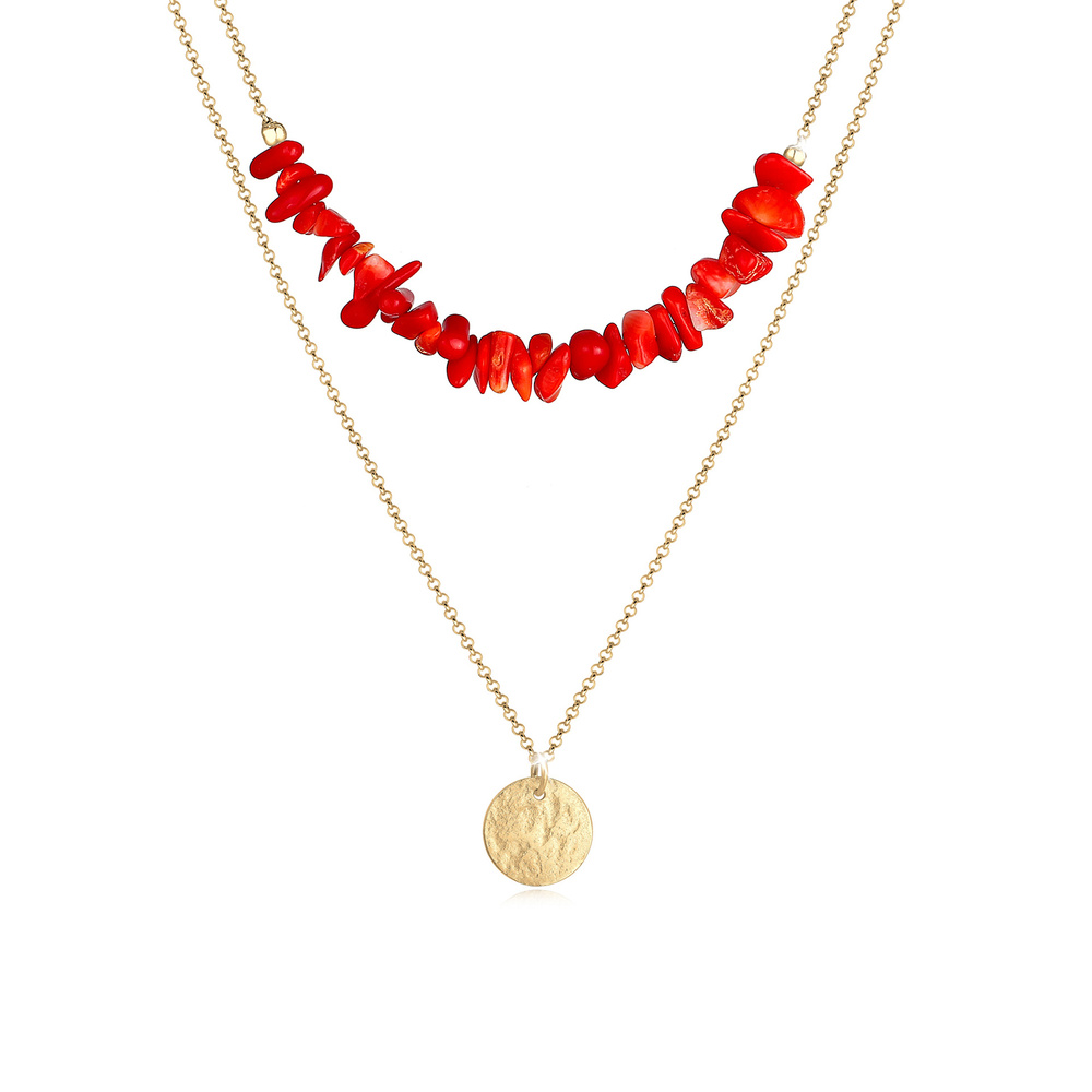 Elli Elli Collier Couche Plaquettaire Maritime Corail Rouge Collier Femme  Plaqué Or A collier
