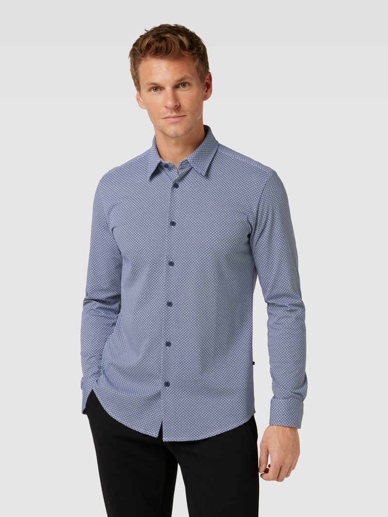 Slim Fit Freizeithemd mit Allover-Muster Modell 'Roan' in marineblau